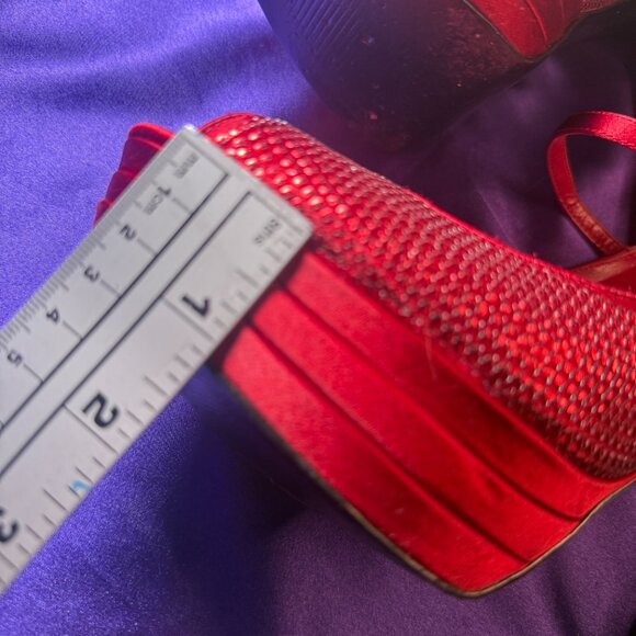 📌Michael Adelia Red Sparkle 5" High Heel Open Toe Pumps w/Straps  Worn Once 10M - Picture 4 of 15